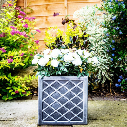 Small Square 32cm Pewter Lazio Garden Flower Plant Box