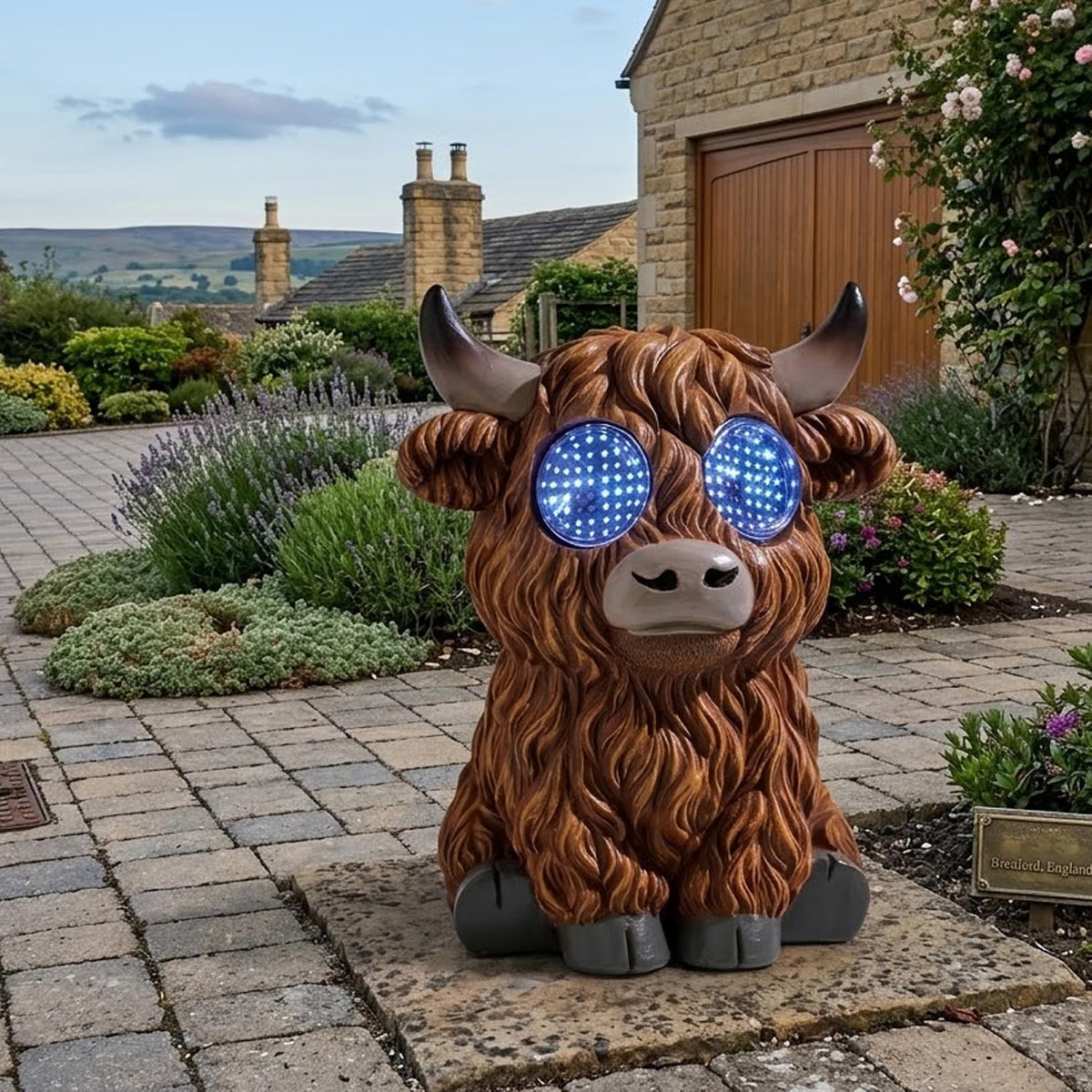 Blinking Solar Highland Cow Garden Ornament - Animated LED Outdoor Statue