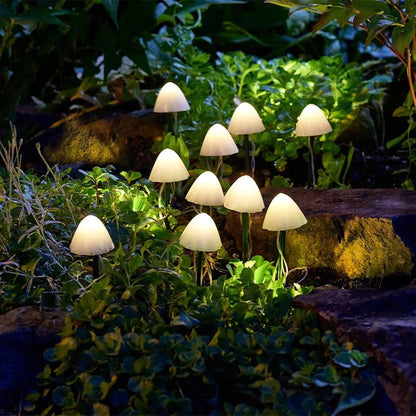 Solar Mushroom Pathway Stake Lights - Multi Function Warm White Pearl Caps