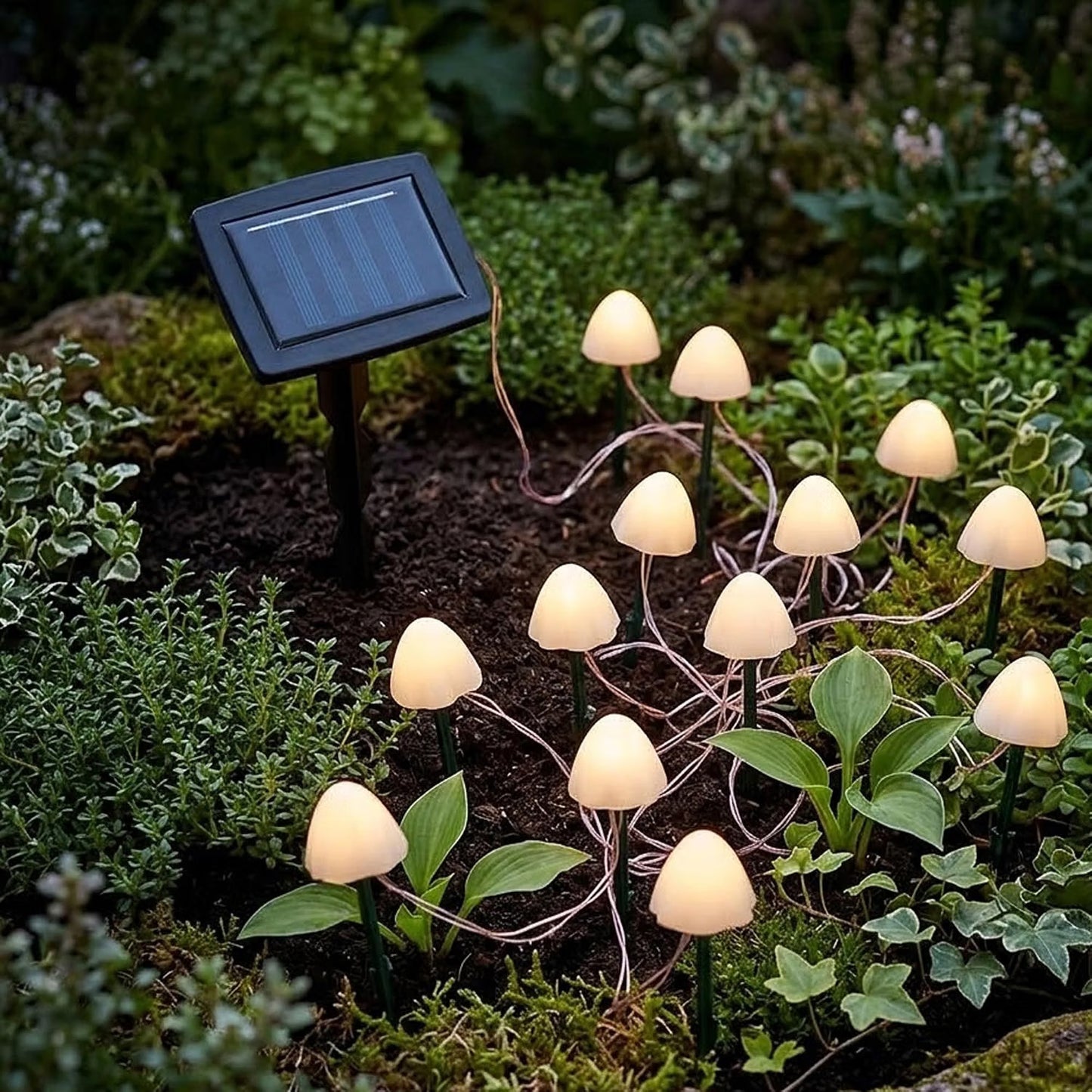 Solar Mushroom Pathway Stake Lights - Multi Function Warm White Pearl Caps