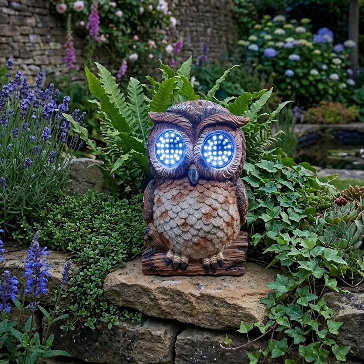 Blinking Solar Owl Garden Statue - 18.5cm Wildlife LED Outdoor Ornament