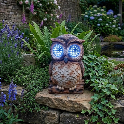 Blinking Solar Owl Garden Statue - 18.5cm Wildlife LED Outdoor Ornament