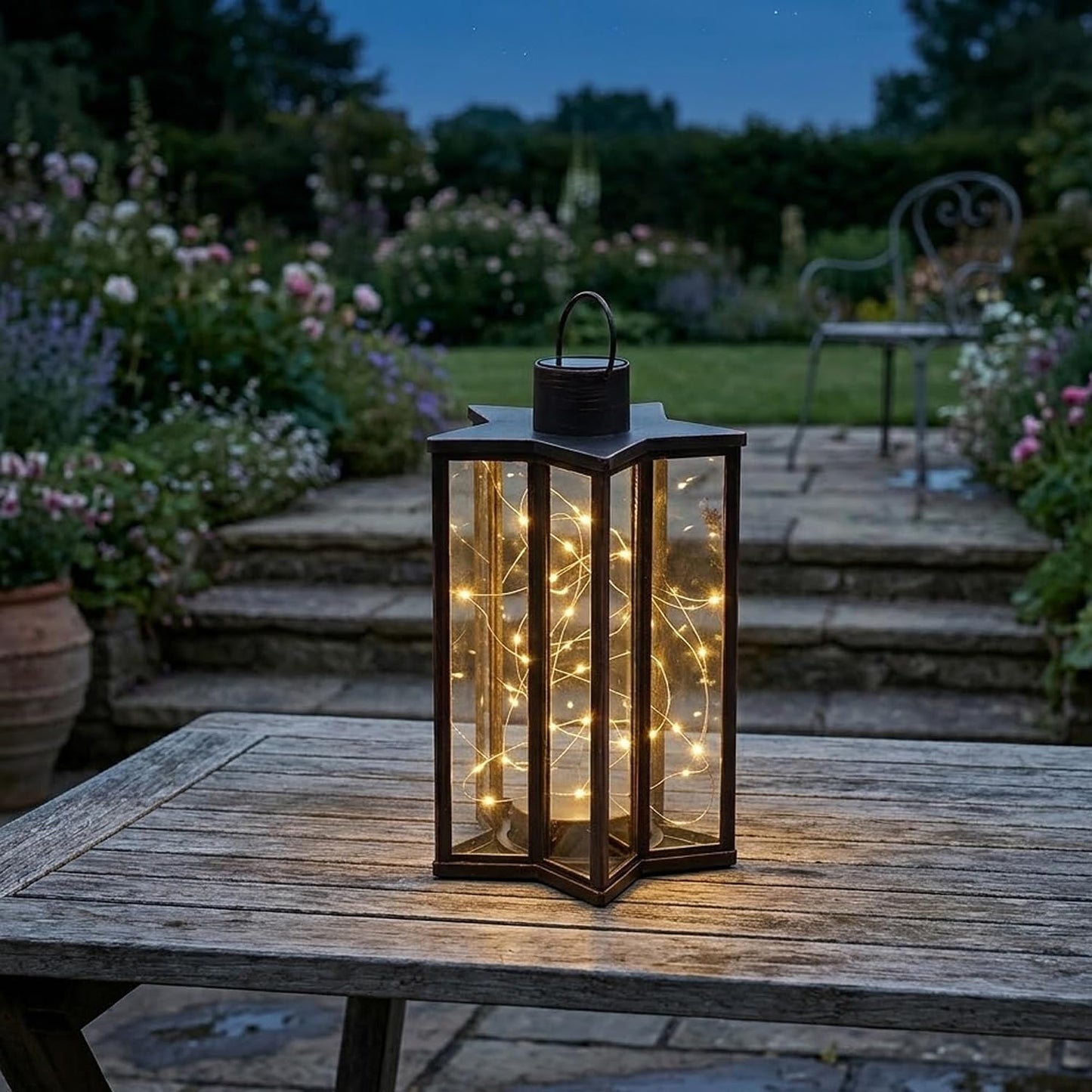 Firefly Star Lantern 60 Warm White LED Solar Bronze Outdoor Garden Hanging Light