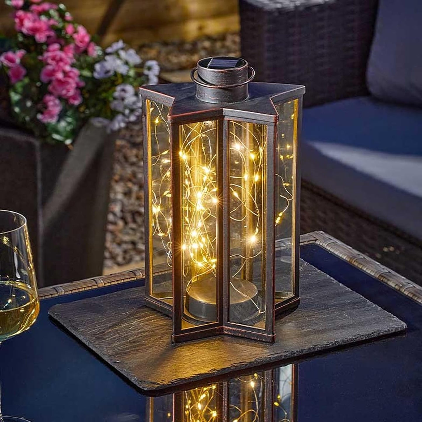 Firefly Star Lantern 60 Warm White LED Solar Bronze Outdoor Garden Hanging Light