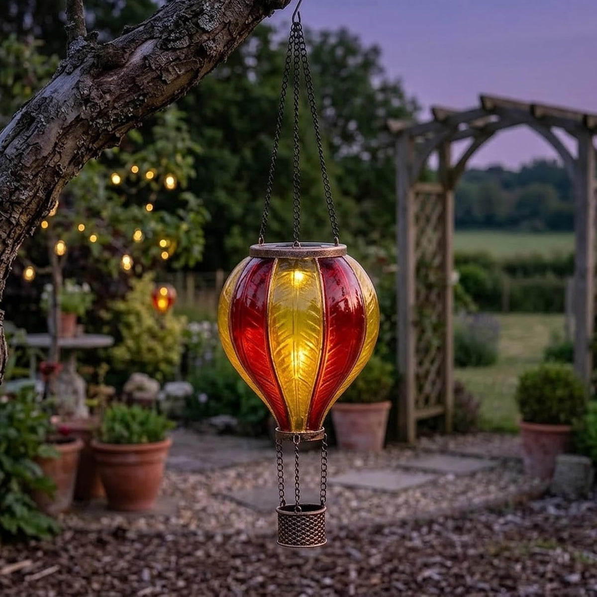 Sunset Flaming Hot Air Balloon Solar Garden Light - Hanging Flame Effect Lantern