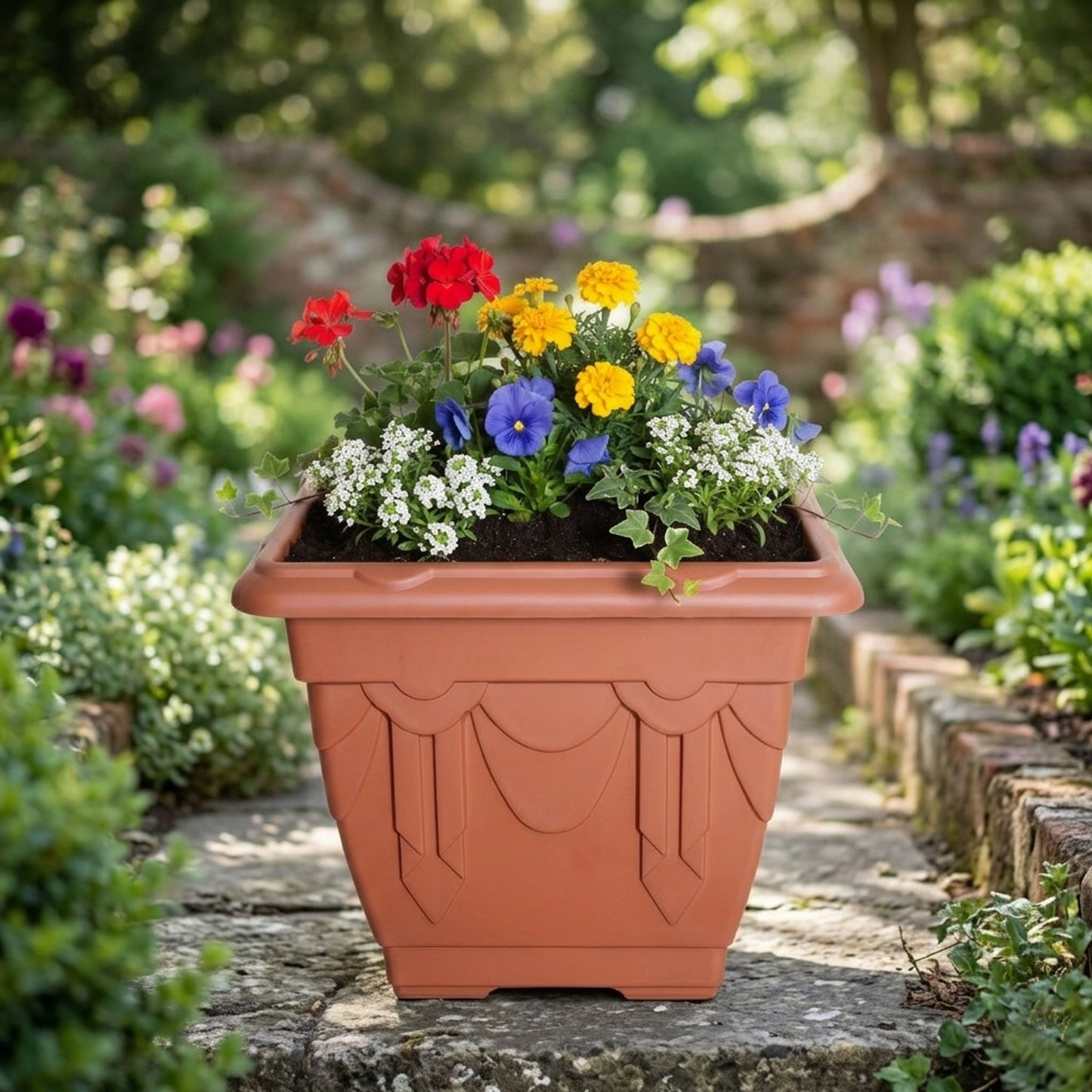 30cm Brown Decretive Terracotta Venetian Square Indoor & Outdoor Flower Planter