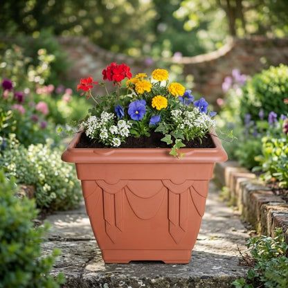 30cm Brown Decretive Terracotta Venetian Square Indoor & Outdoor Flower Planter