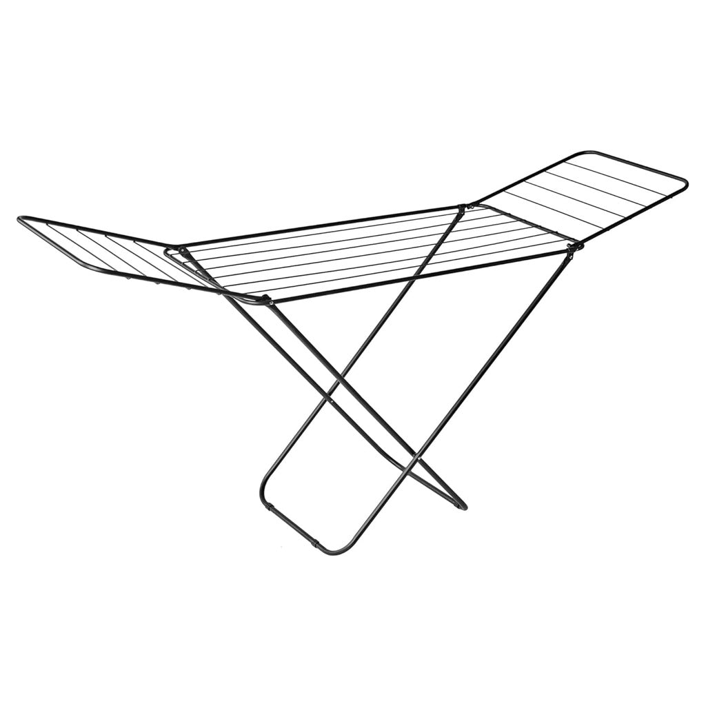 Black Foldable Metal Clothes Airer With Winged Stand