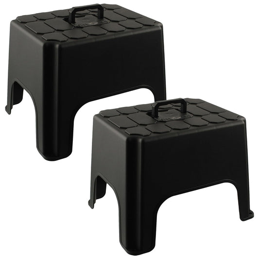Non-Slip Step Up Black Step Stool With Built In Carry Handle