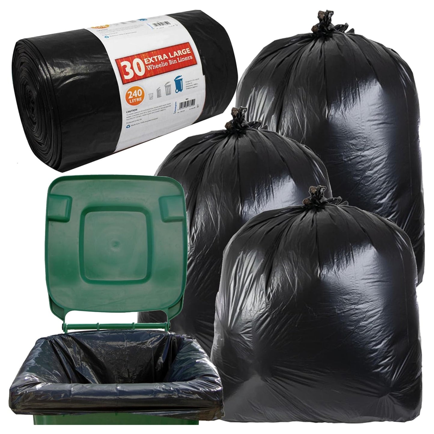240L Large Capacity Black Refuse Sacks For Wheelie Bins
