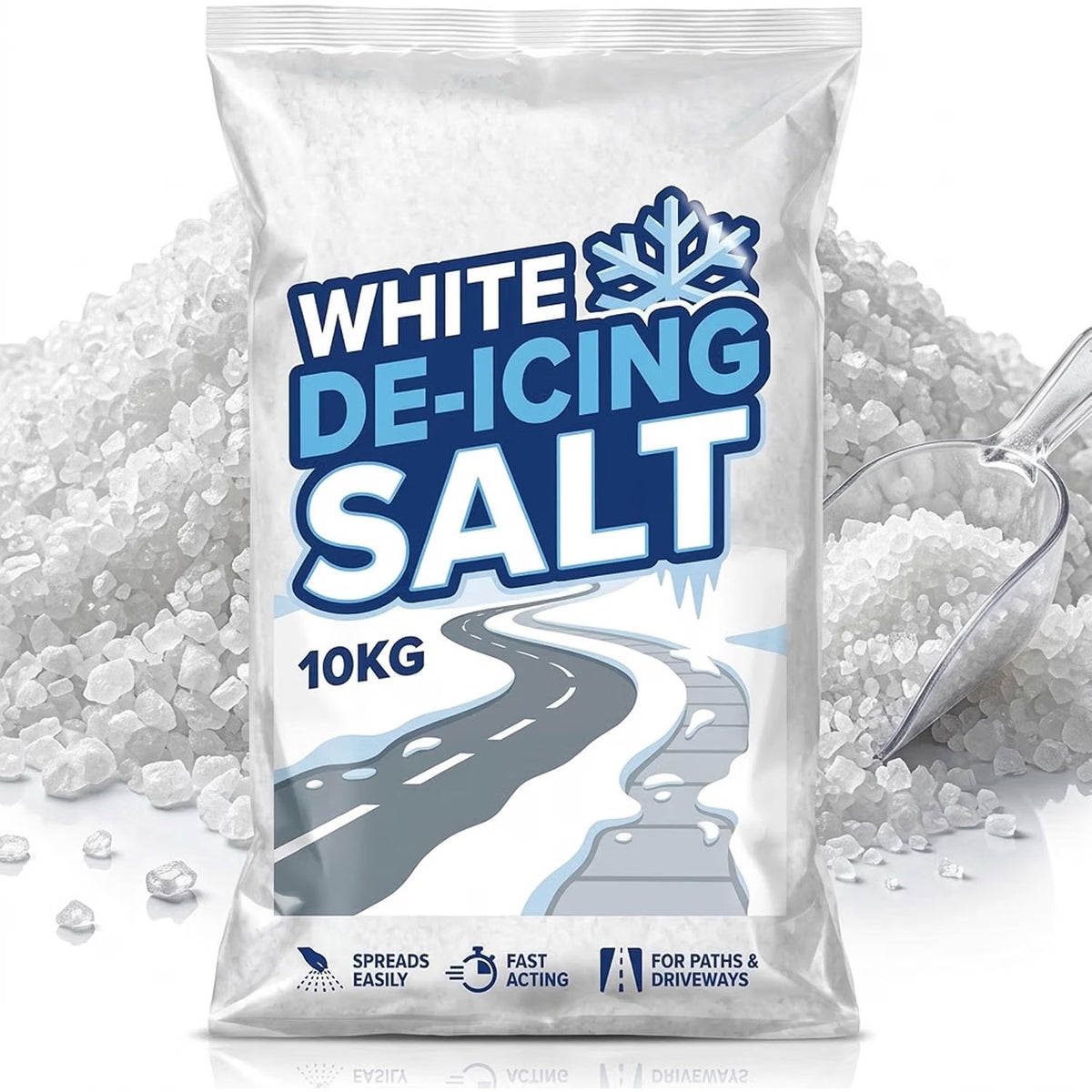 10kg White De-Icing Rock Salt - Clean White Salt for Melting Snow & Ice