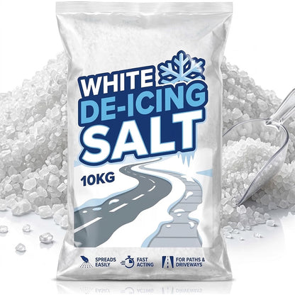 10kg White De-Icing Rock Salt - Clean White Salt for Melting Snow & Ice