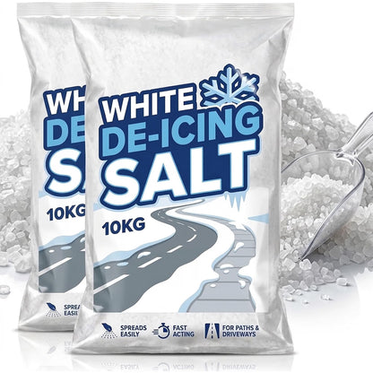 10kg White De-Icing Rock Salt - Clean White Salt for Melting Snow & Ice