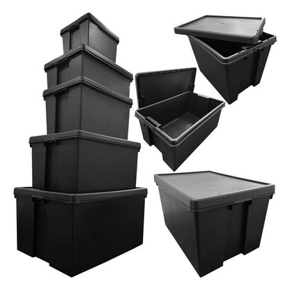 Black Impact Resistant Plastic Containers With Lids Extra Large Stackable & Nestable Storage Box