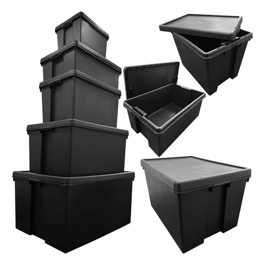 Black Impact Resistant Plastic Containers With Lids Extra Large Stackable & Nestable Storage Box