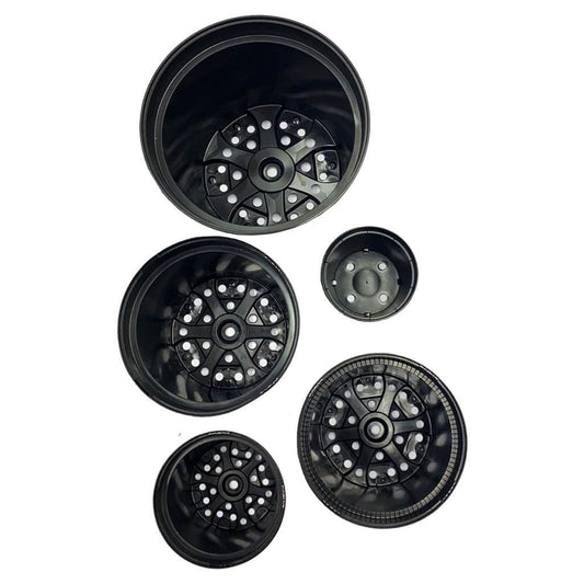 Black Round Plastic Flower Plant Pots With Drainage Holes & Strong Reinforced Rims