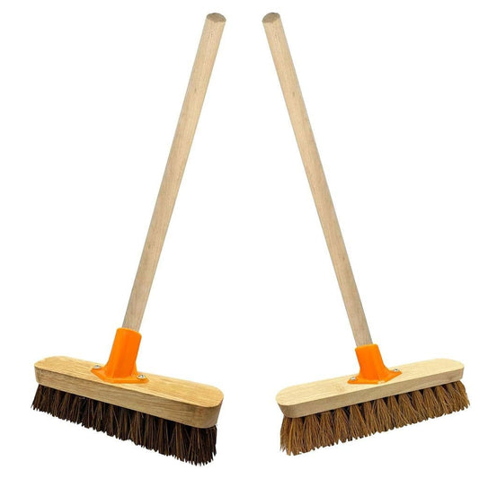 Traditional Wooden Sweeping Brushes Indoor/Outdoor With Handle 10" Coco & 12" Bassine